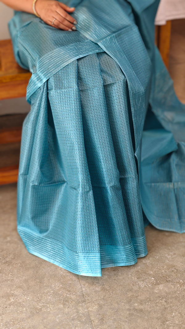 Ocean blue tussar silk saree