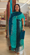 Peacock blue and green net kota suit