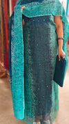 Peacock blue and green net kota suit