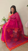Pink and orange muslin saree