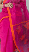 Pink and orange muslin saree
