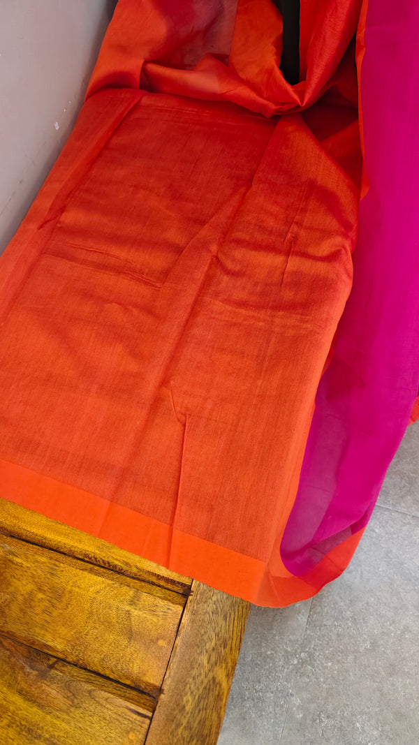 Pink and orange muslin saree
