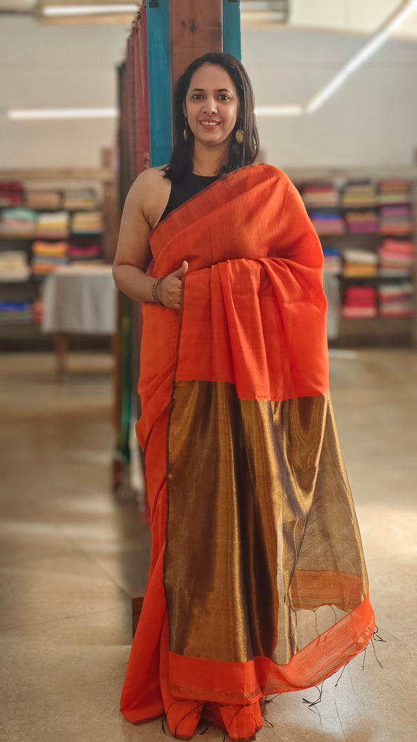 Burnt orange matka silk saree