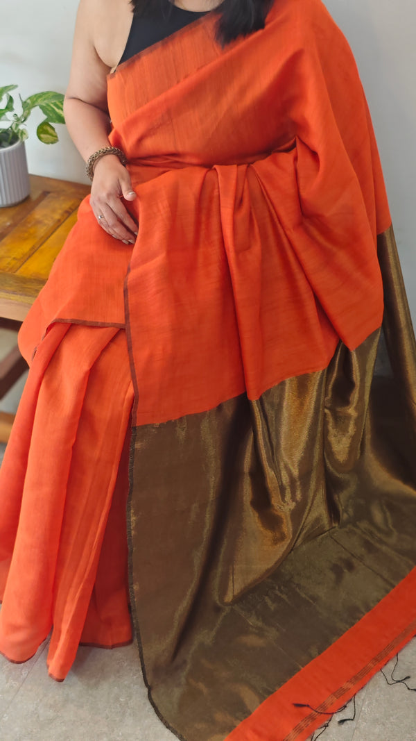 Burnt orange matka silk saree
