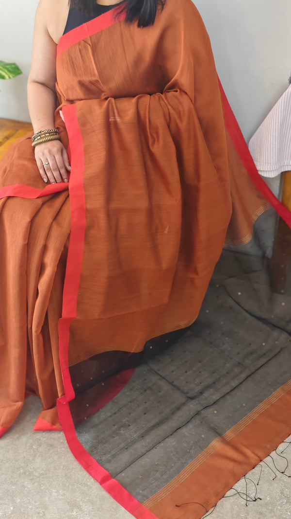 Brown Muslin silk saree