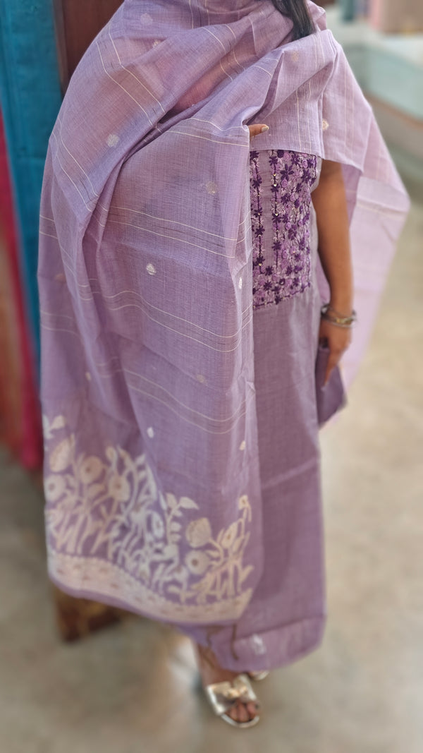 Lavender linen chanderi salwar suit