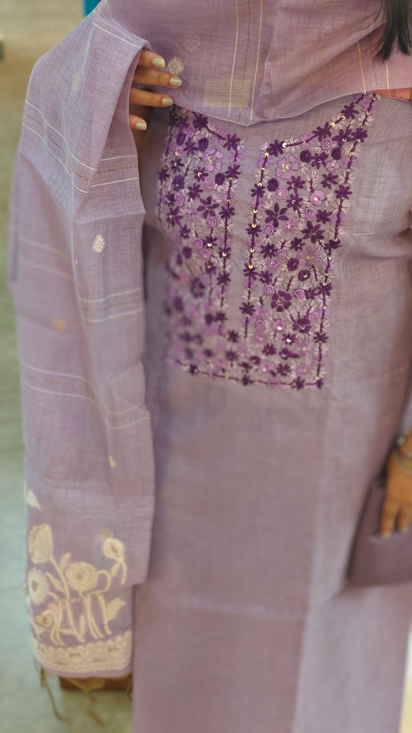 Lavender linen chanderi salwar suit