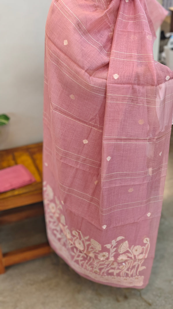 Pink linen chanderi salwar suit