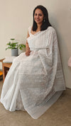Smoky grey printed saree with aari embroidery - 5912
