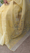 Canary yellow printed organza saree with aari embroidery - 5912