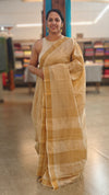 Light beige checked tussar silk saree