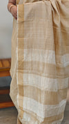 Light beige checked tussar silk saree