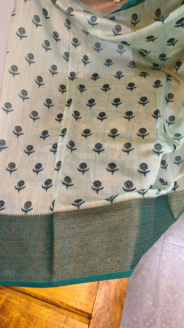 Green printed chanderi banarasi saree