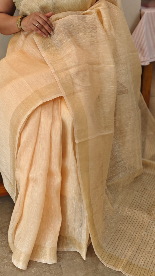 Beige linen silk saree