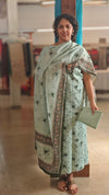 Teal green printed hakoba suit