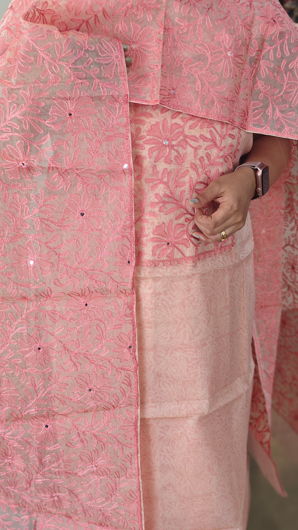 Nude pink and peach organza suit