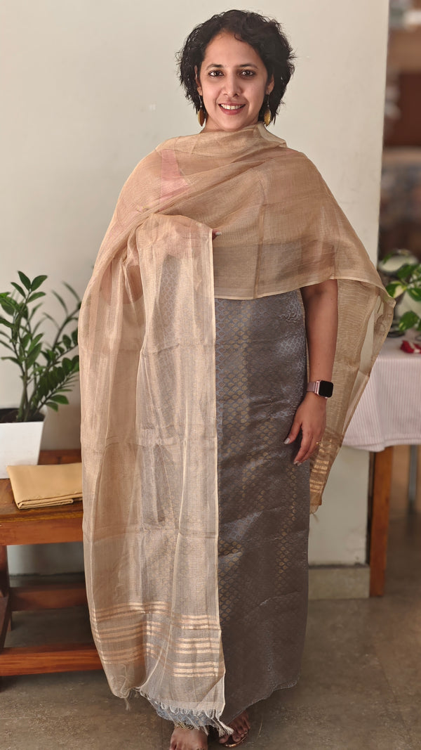 Grey banarasi jacquard suit