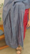 Dark red and grey tussar silk suit