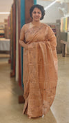 Nude pink lined noil tussar silk saree