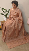 Nude pink lined noil tussar silk saree