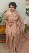 Nude pink lined noil tussar silk saree
