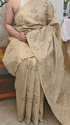 Beige semi tussar silk saree