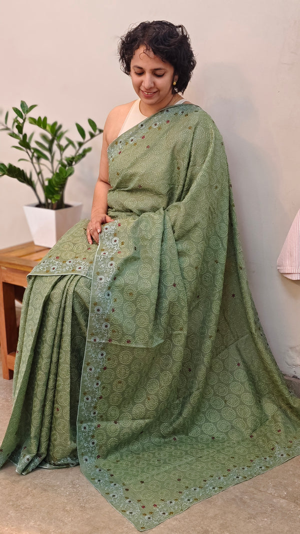 Green tepchi kota embroidered saree - V1099