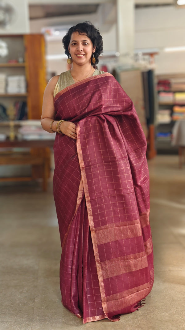Burgundy desi tussar silk saree