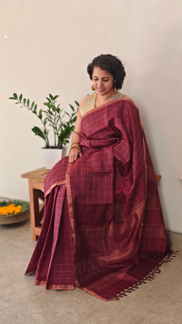 Burgundy desi tussar silk saree