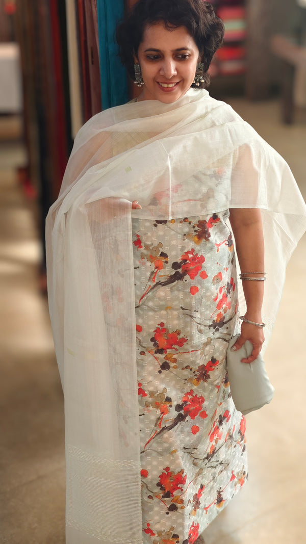 Floral printed powder blue suit