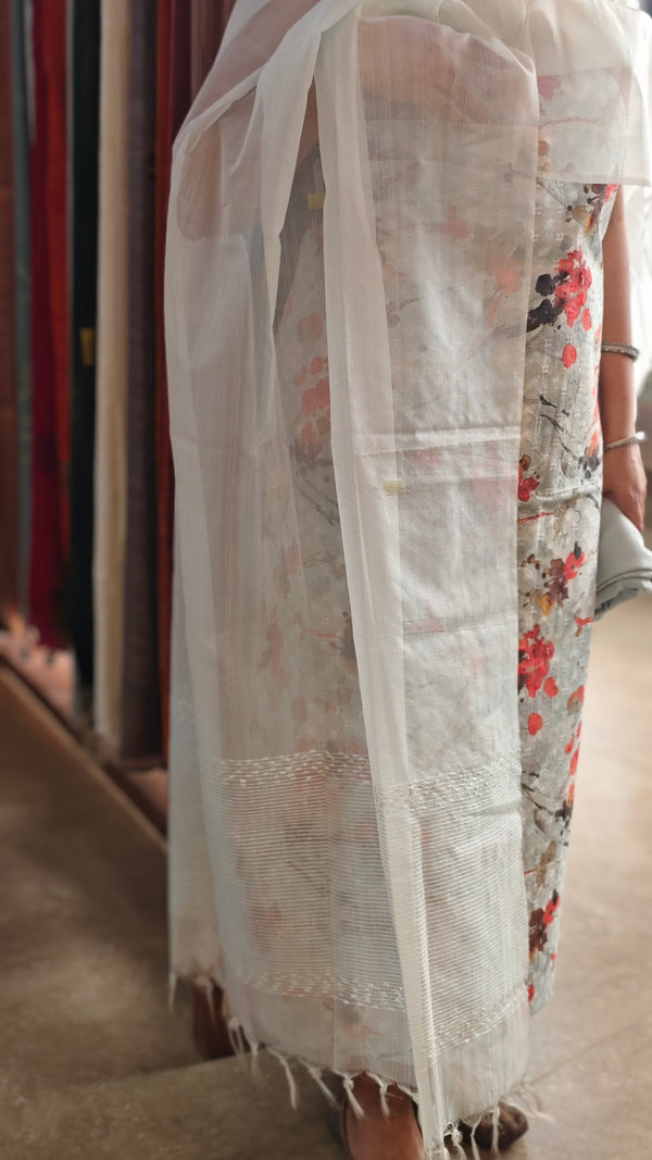 Floral printed powder blue suit