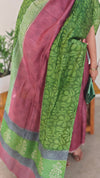 Block printed mauve and green tussar silk suit
