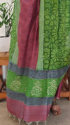 Block printed mauve and green tussar silk suit