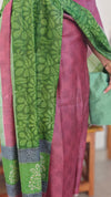 Block printed mauve and green tussar silk suit