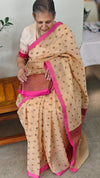 Cream blended linen banarasi saree