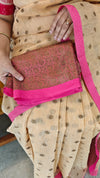 Cream blended linen banarasi saree