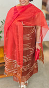 Brown and chilli red organza suit