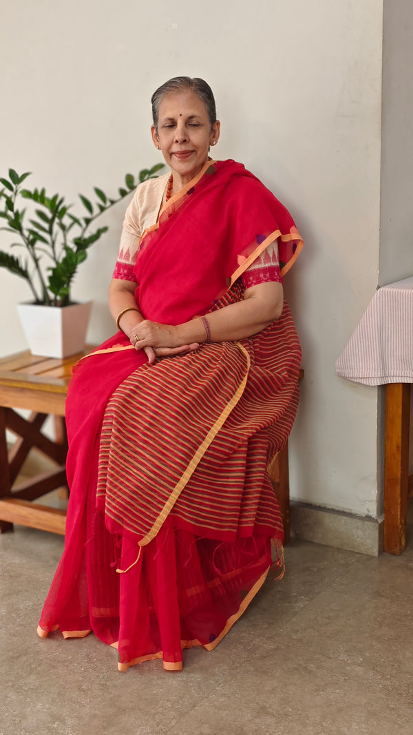 Red bengal muslin cotton saree