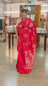 Cherry red soft silk kanchipuram saree