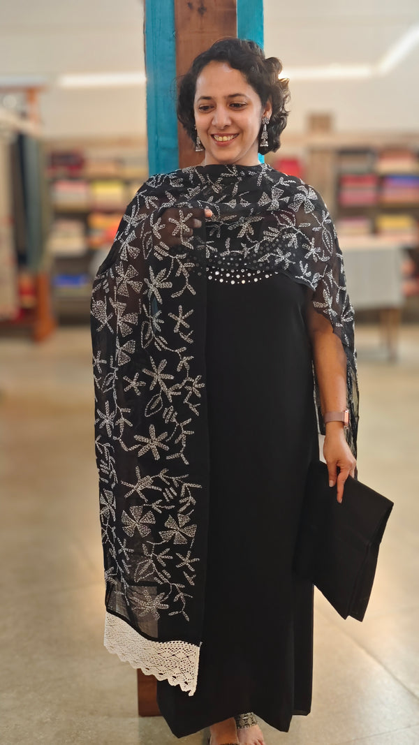 Black georgette embroidered suit
