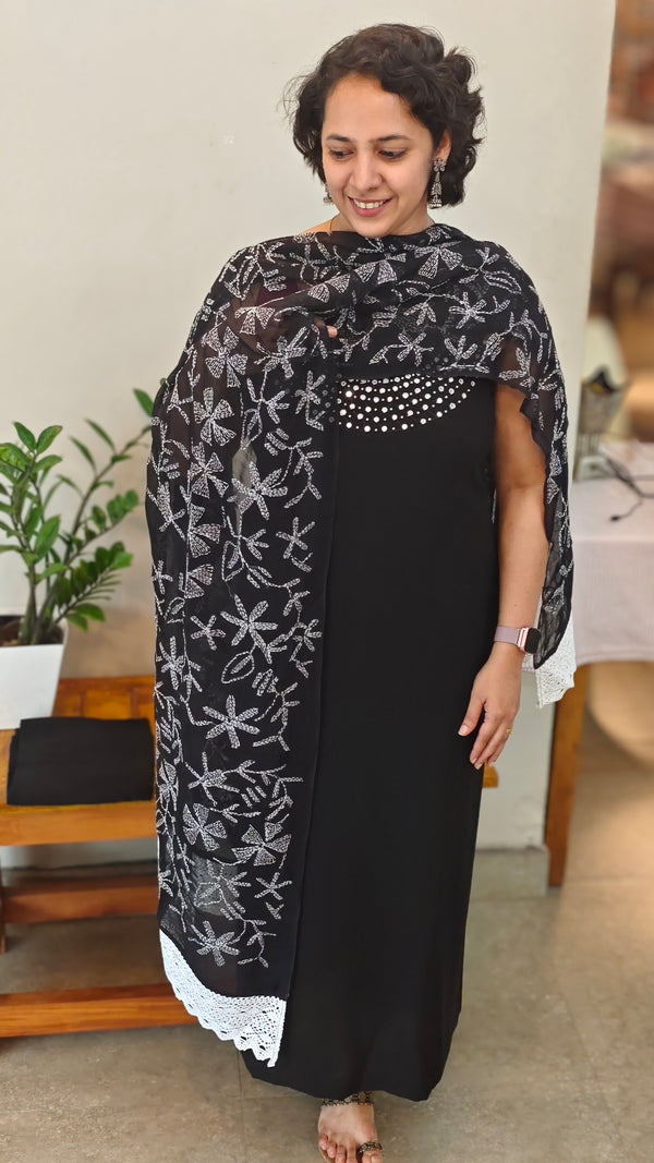 Black georgette embroidered suit