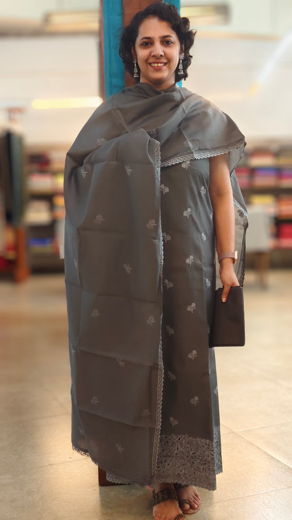 Grey cotton silk cutwork suit