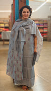 Light grey blended chanderi block printed suit