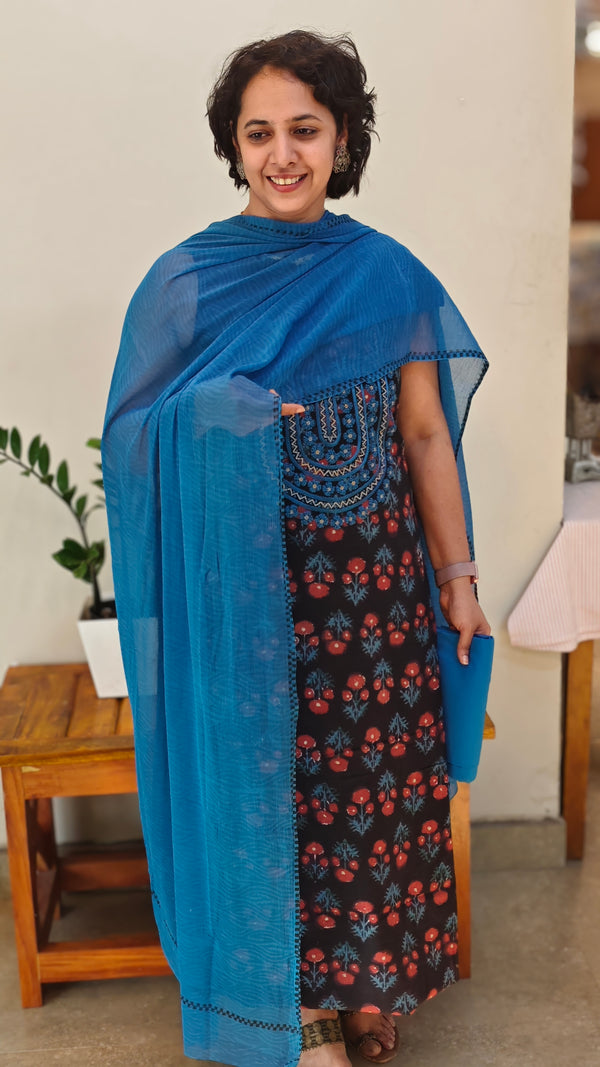 Black and Blue ajrakh printed suit