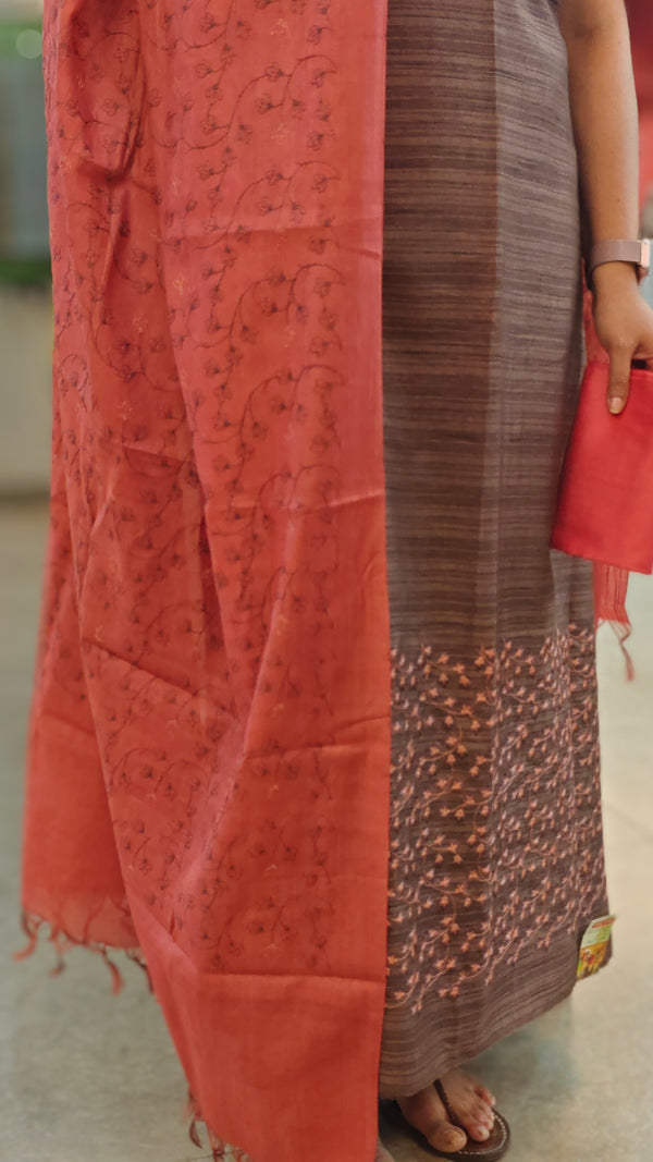 Brown and dark peach semi suit suit