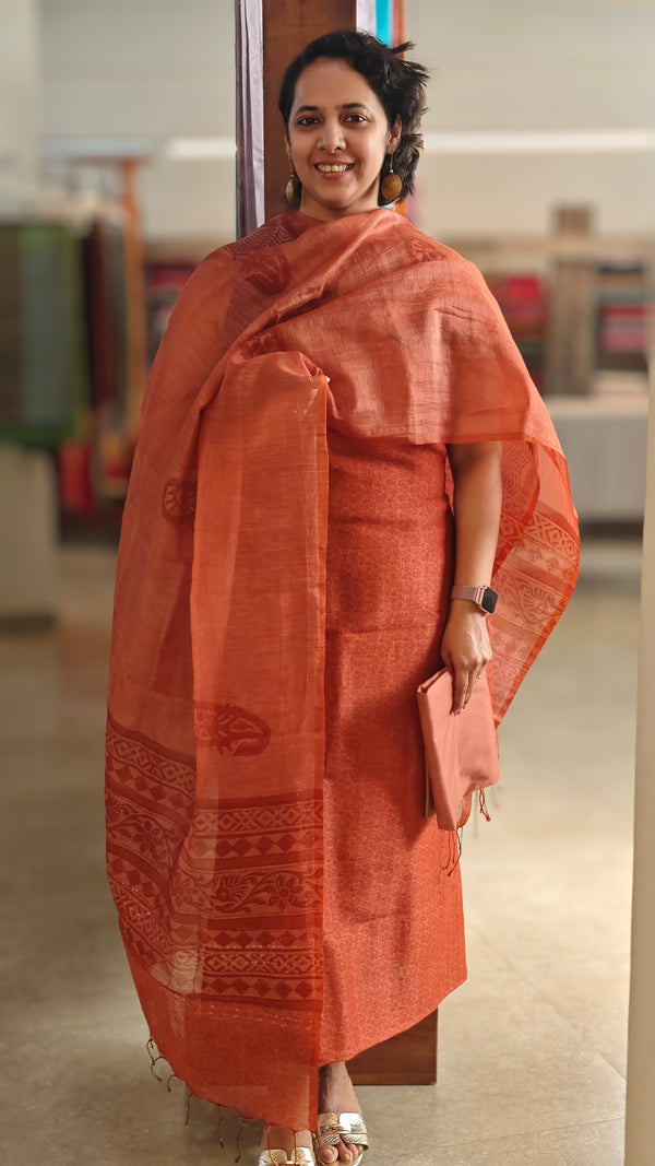 Rust orange Linen salwar suit