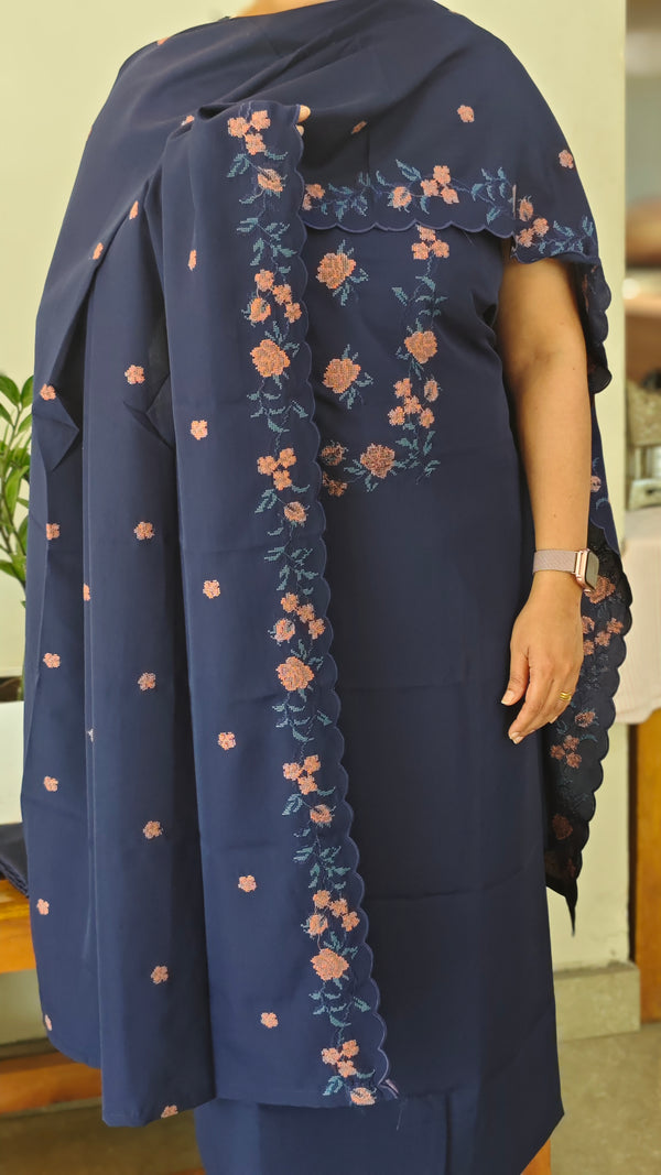 Blue cross stitch embroidered suit