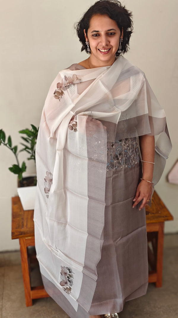 Grey shade organza salwar suit