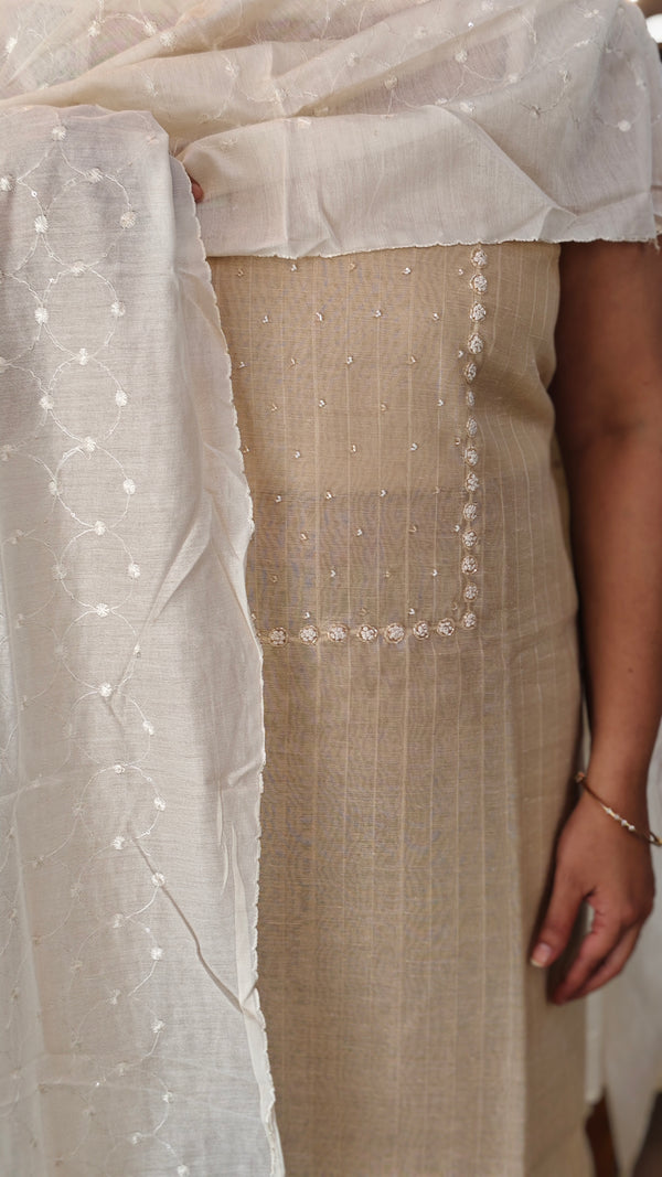 Beige semi linen salwar suit