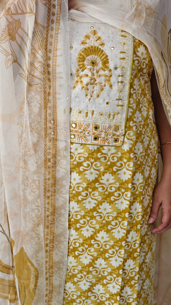 Mustard printed cotton suit